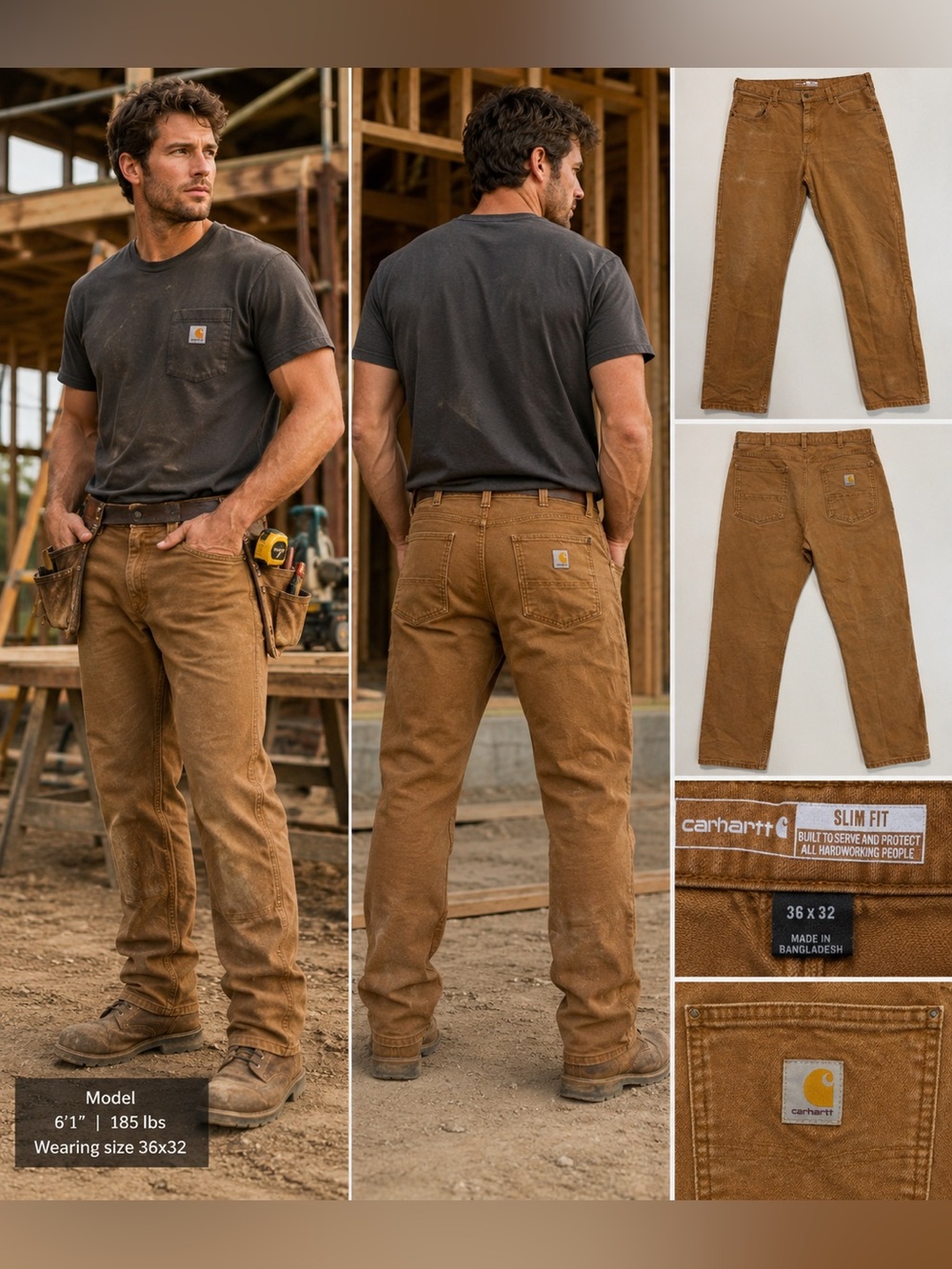 Carhartt 36x32 Brown Rugged Flex Slim Tapered Duck Pants